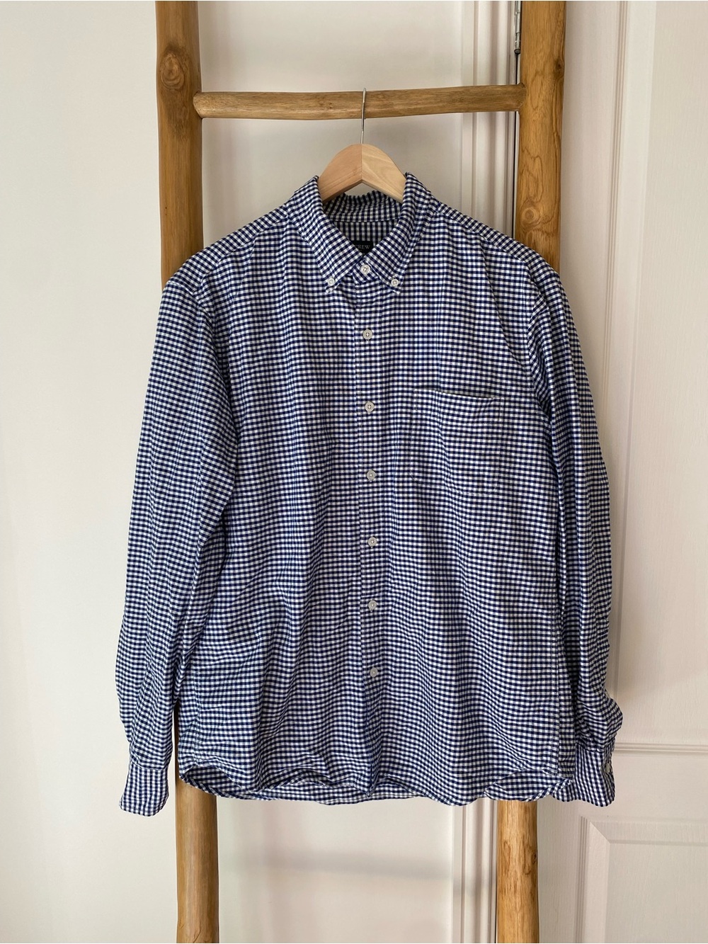 J. Crew Flex Navy & White Gingham Long Sleeve Button-Down Casual Shirt Sz Large